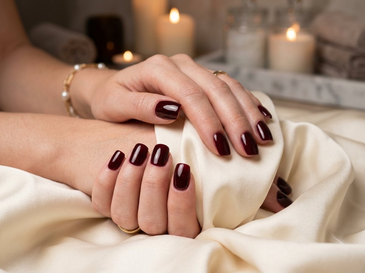 Deep Crimson Wine Gel Manicure at Divine Spa Cumming